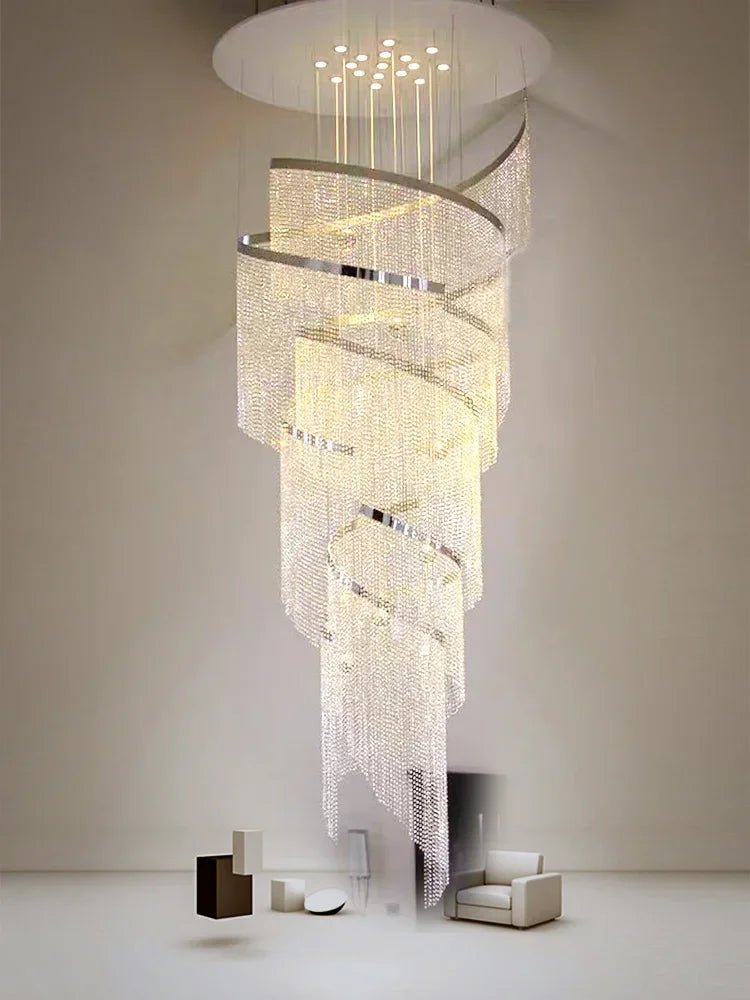 Afralia™ Crystal Chandelier: Modern LED Spiral Design for Staircase Hallway Lobby Luxe Home Décor