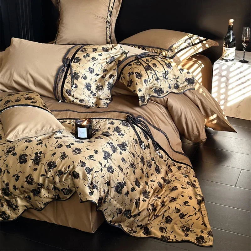 Afralia™ Cotton Patchwork Bedding Set King Queen Ru Full Size Sheet Duvet Cover Pillowcase Linens
