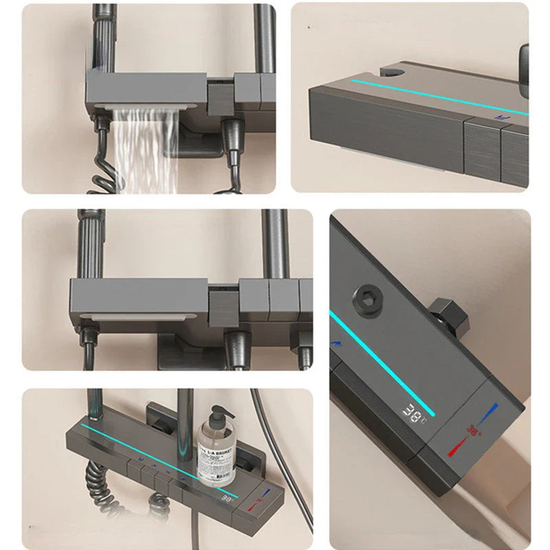 Afralia™ Brass Shower Faucet Set with Intelligent Atmosphere Light and Pressurized System