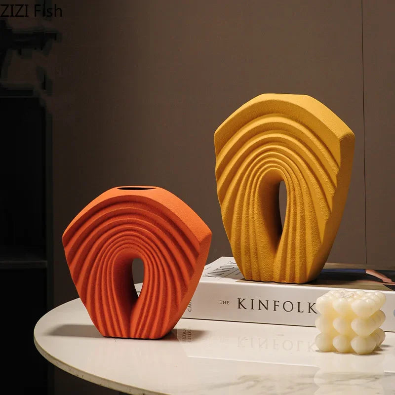 Afralia™ Geometric Ceramic Vase Set for Modern Floral Arrangements