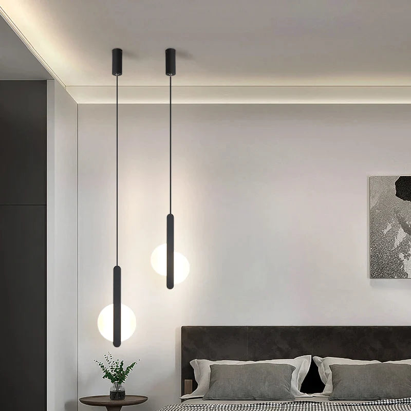 Afralia™ Modern LED Black Acrylic Pendant Chandelier for Bedroom Kitchen Dining Table