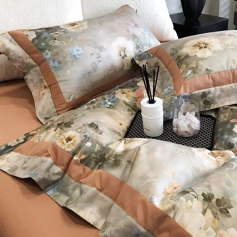 Afralia™ Pastoral Flowers Bedding Set: Duvet Cover, Sheet, Pillowcase - American Style, Digital Print