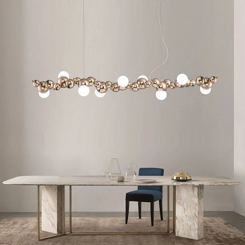 Afralia™ Caterpillar Metal Ball Chandelier: Modern Creative Long Bar Pendant Light for Kitchen Dining Room