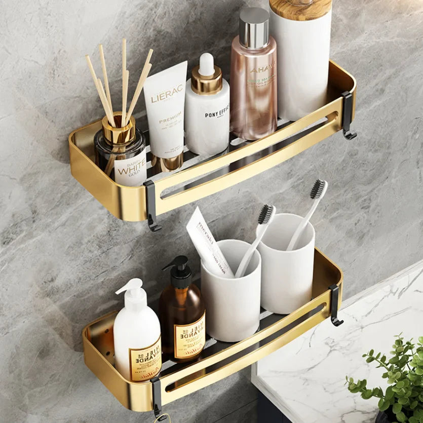 Afralia™ Gold Bathroom Corner Shelf: Wall-Mounted Triangle Storage Rack for Toiletries