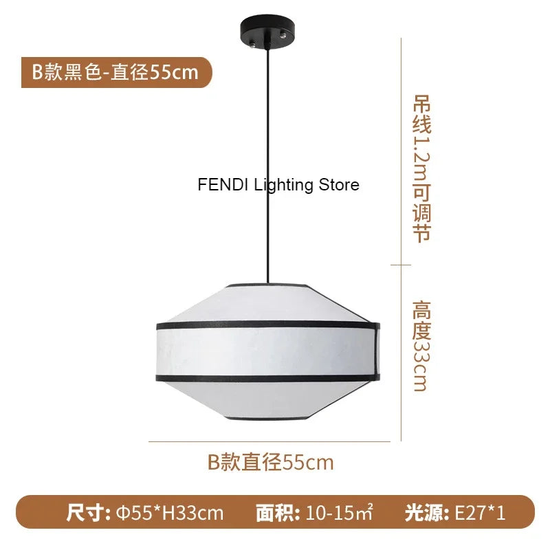 Afralia™ Wabi Sabi Fabric Chandelier Drum Pendant Light for Bedroom Living Room