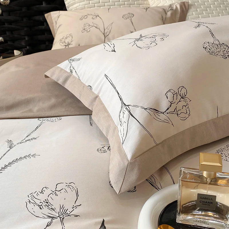 Afralia™ Egyptian Cotton Bedding Set: Queen King Ru Size Print Duvet Cover Sheet Pillowcase