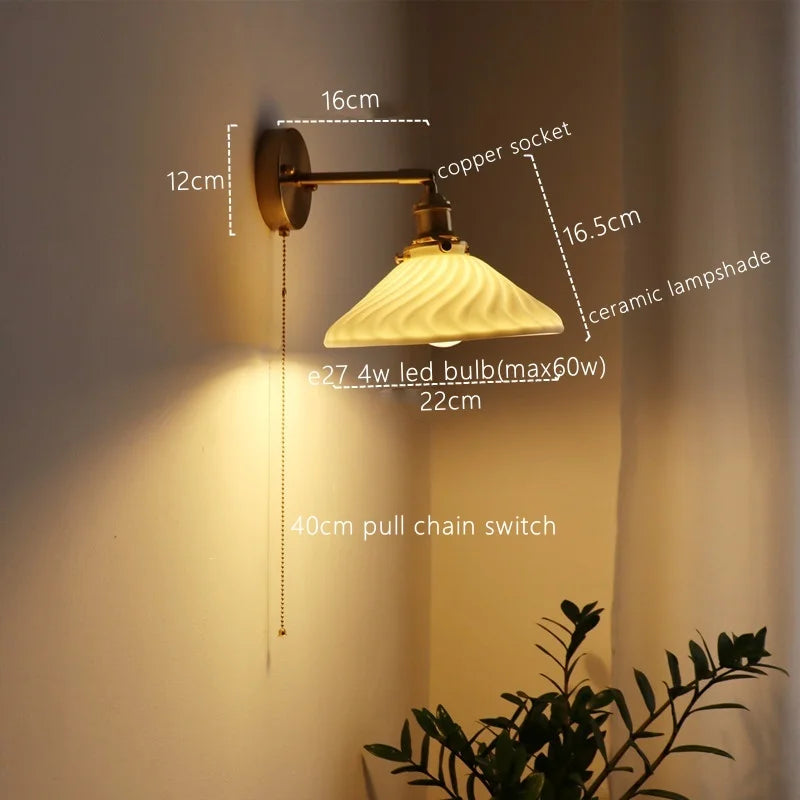 Afralia™ Ceramic Copper LED Wall Lamp for Bedroom Bedside Mirror Light