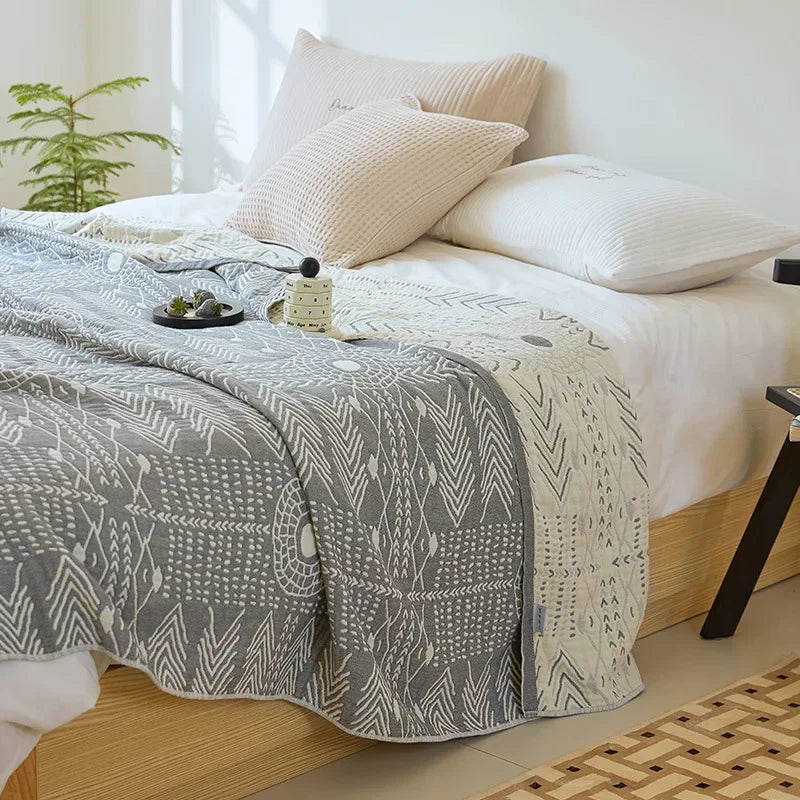 Afralia™ Bohemian Cotton Throw Blanket - Four Layer Gauze Bedspread with Tassel Detail