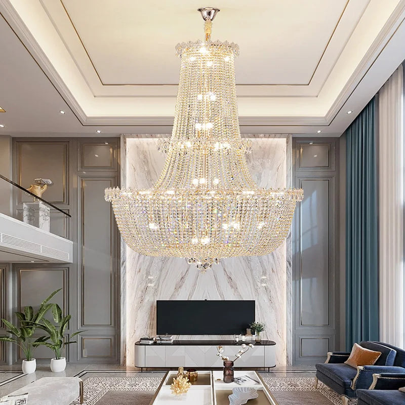 Afralia™ Crystal Villa Attic Pendant Ceiling Chandelier - Modern Luxury Living Room Decoration