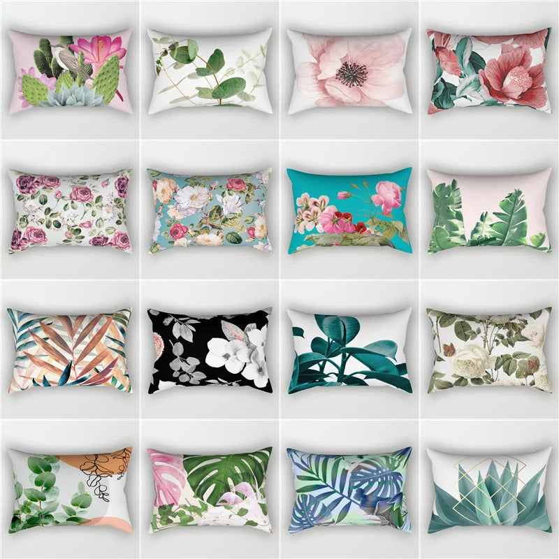 Tropical Leaves Cactus Flower Pillowcase for Sofa Car Home Decor by Afralia™