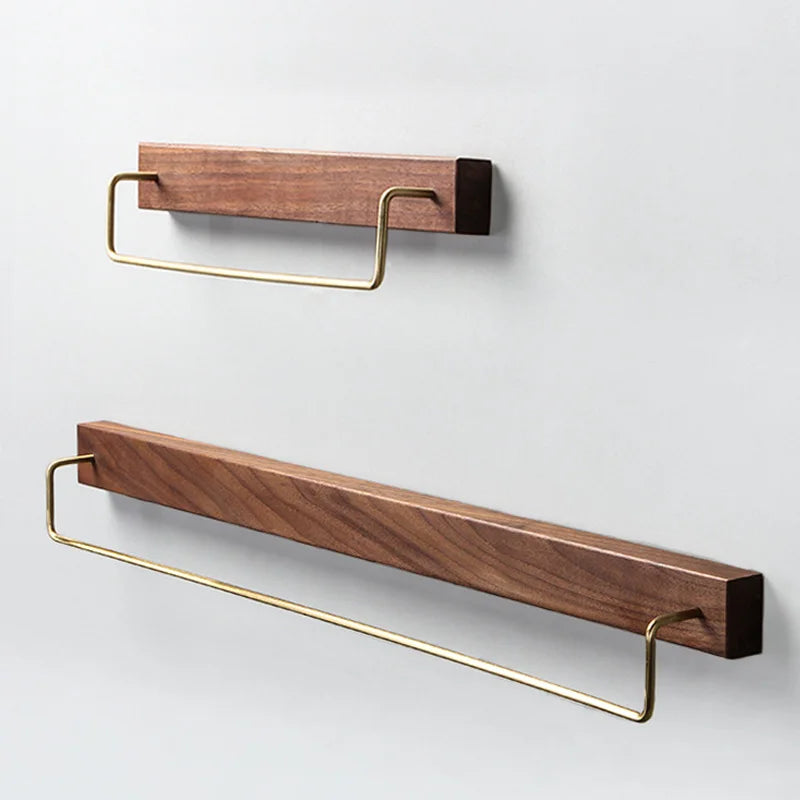 Afralia™ Black Walnut Wood Towel Rack with Brass Accents