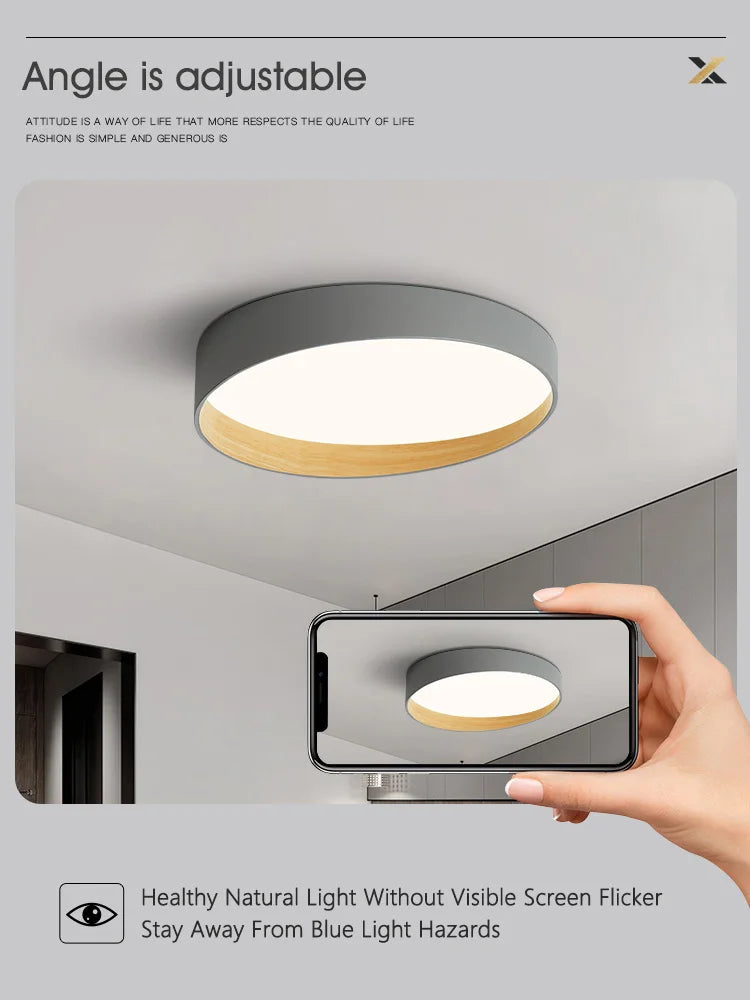 Afralia™ Wood Grain Round LED Ceiling Lamp for Living Room, Bedroom, and Study