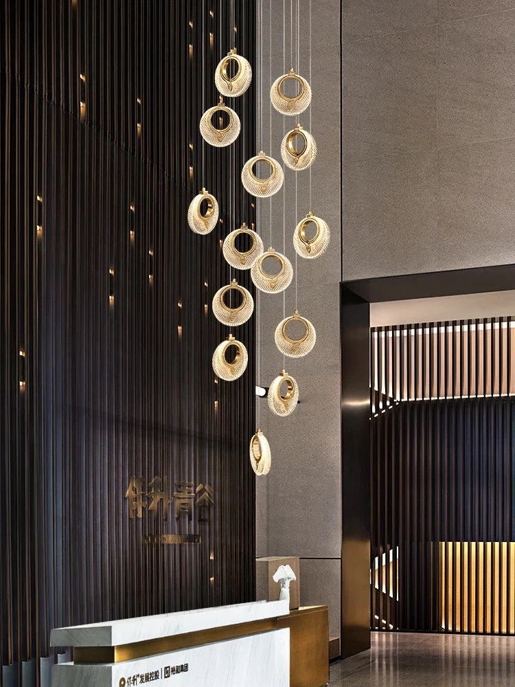 Afralia™ Luxury Golden LED Stair Chandelier - Modern Living Room, Lobby Decor Lighting