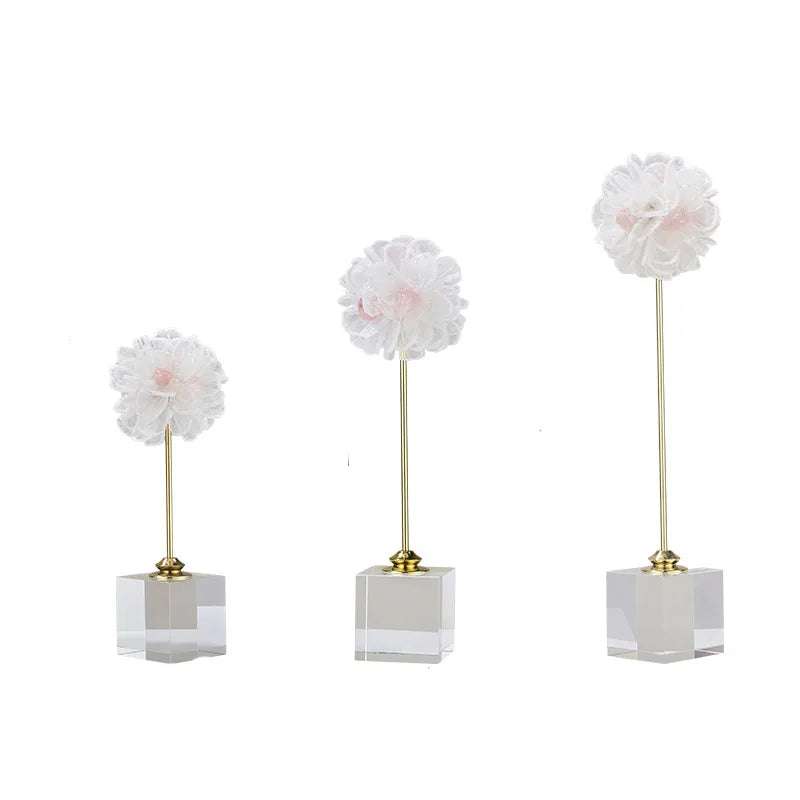 Afralia™ Crystal Flower Glass Craft Hyalinite Sculpture Metal Decorative Figurine