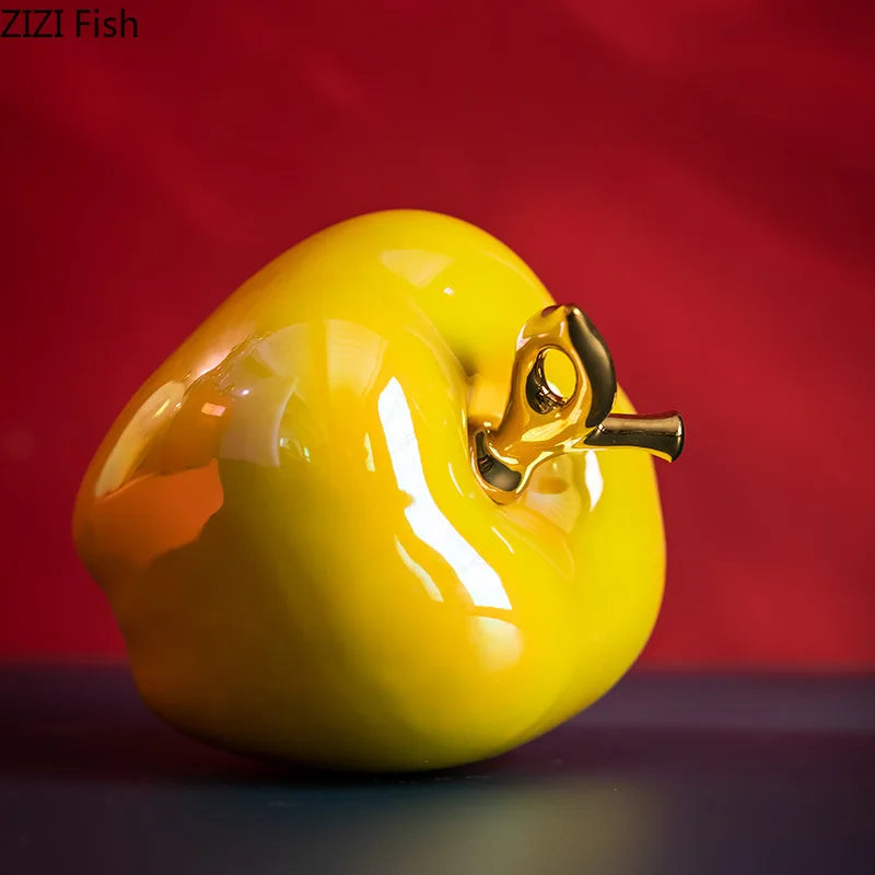 Afralia™ Golden Ceramic Apple Sculpture Desk Decoration Ornaments Crafts Room Decor