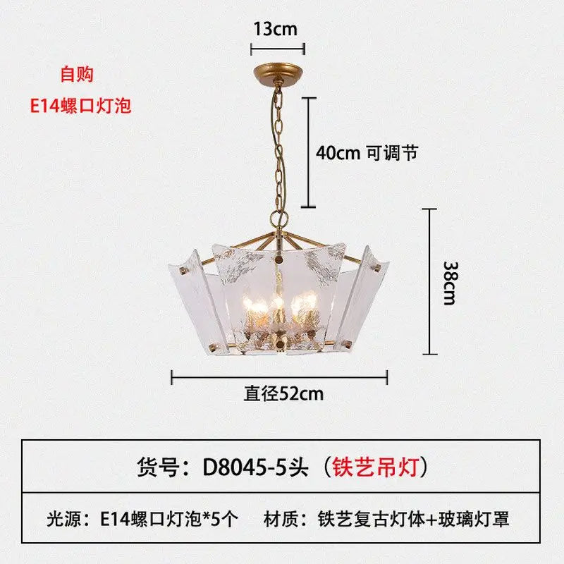 Afralia™ Retro Glass Copper Chandelier for Study & Bedroom Lighting