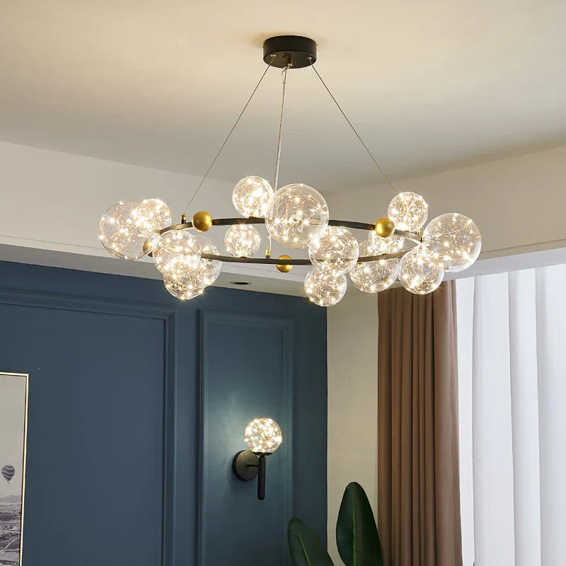 Afralia™ Glass Bubble LED Chandelier: Nordic Art Star Bright Indoor Lighting for Romantic Atmosphere