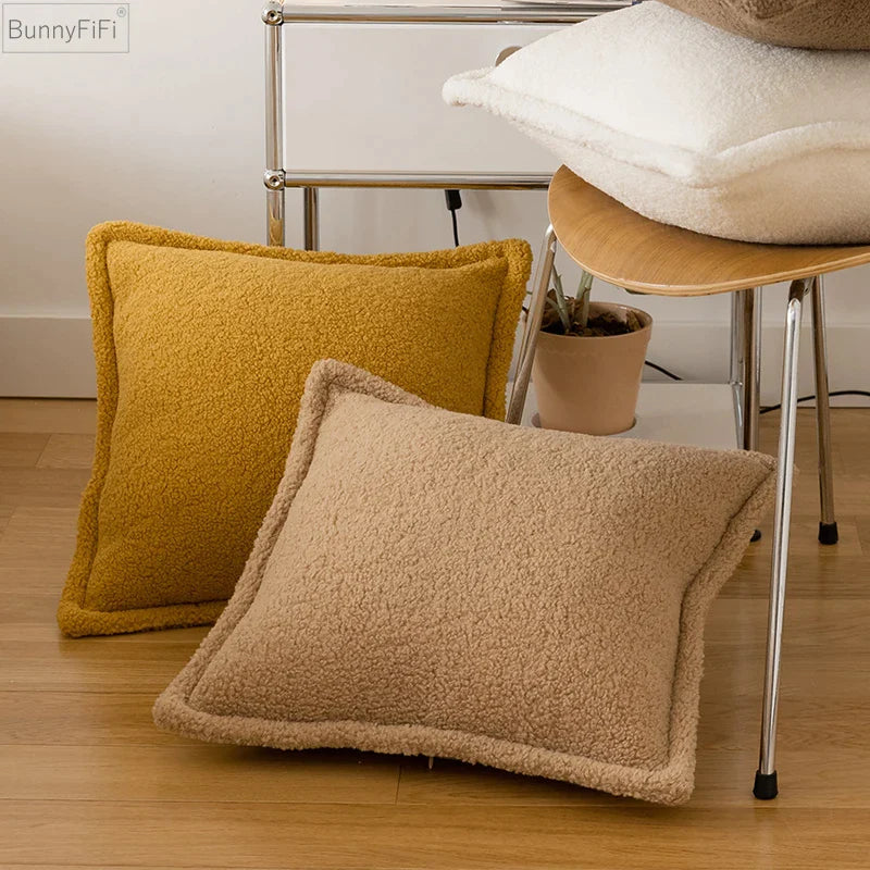 Afralia™ Fleece Cushion Cover 45x45cm in Ivory Brown Coffee for Home Bed Sofa