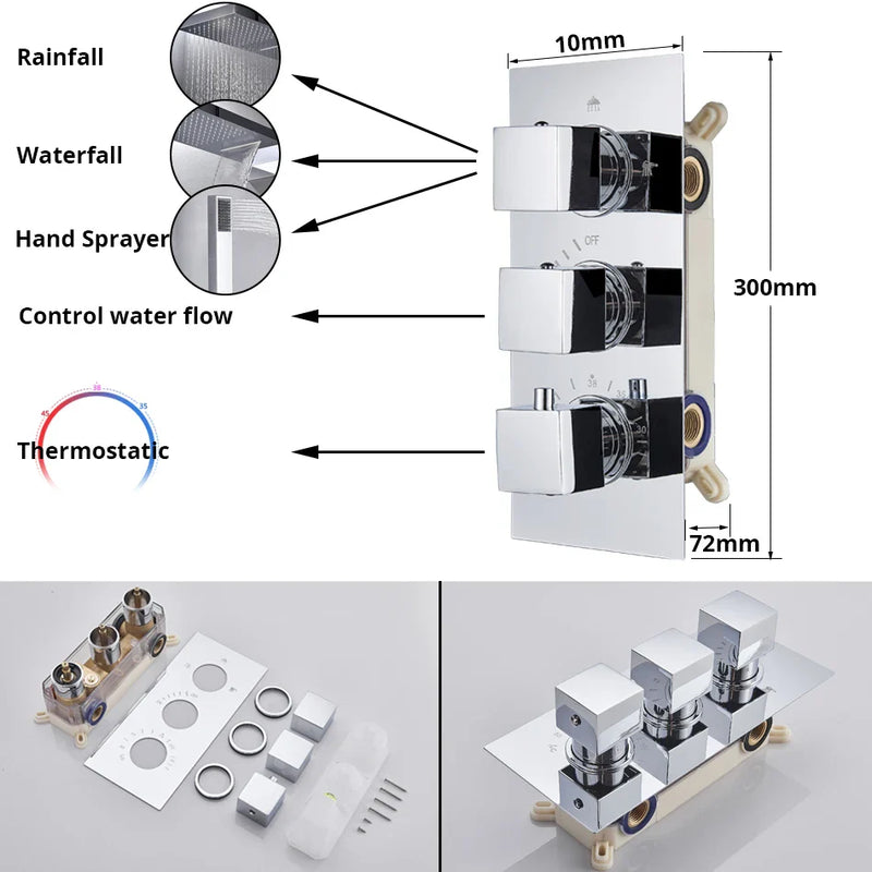 Afralia™ LED Thermostatic Shower Faucet Chrome Rain Bath Mixer Tap