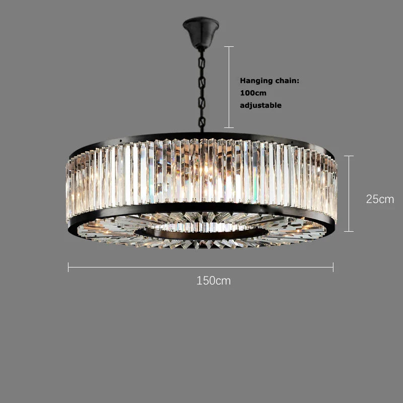 Afralia™ Black Crystal Round LED Chandelier Hanging Lamp for Living Room