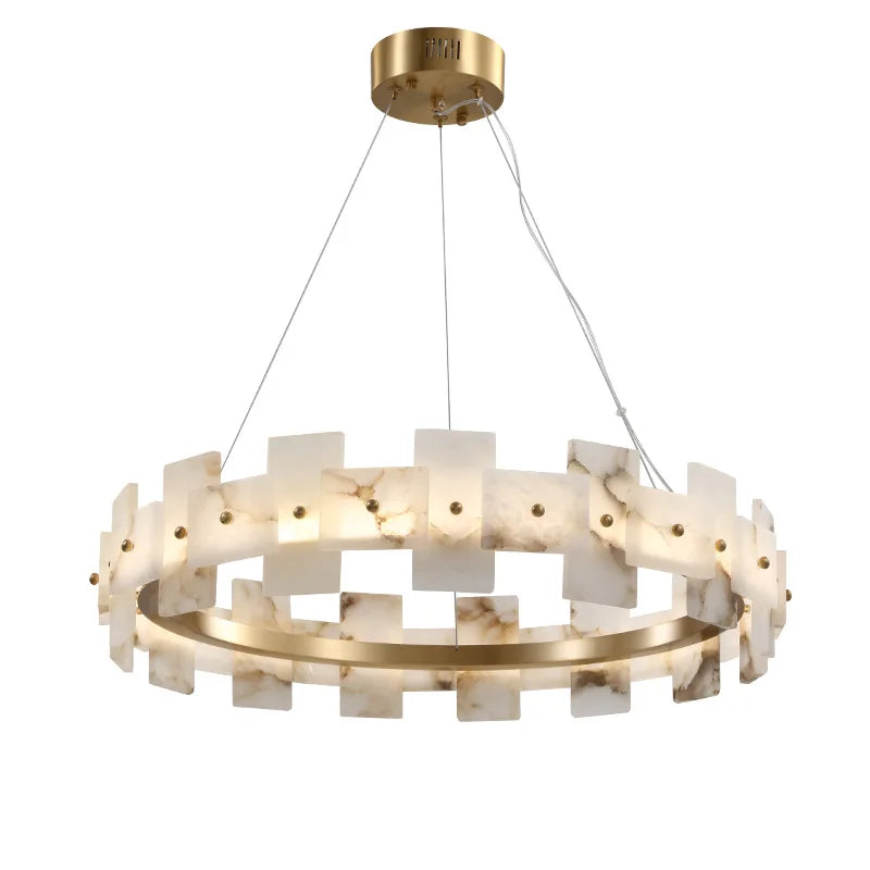 Afralia™ Marble Chandelier with Copper Ring, Adjustable Cord, for Living Room & Restaurant