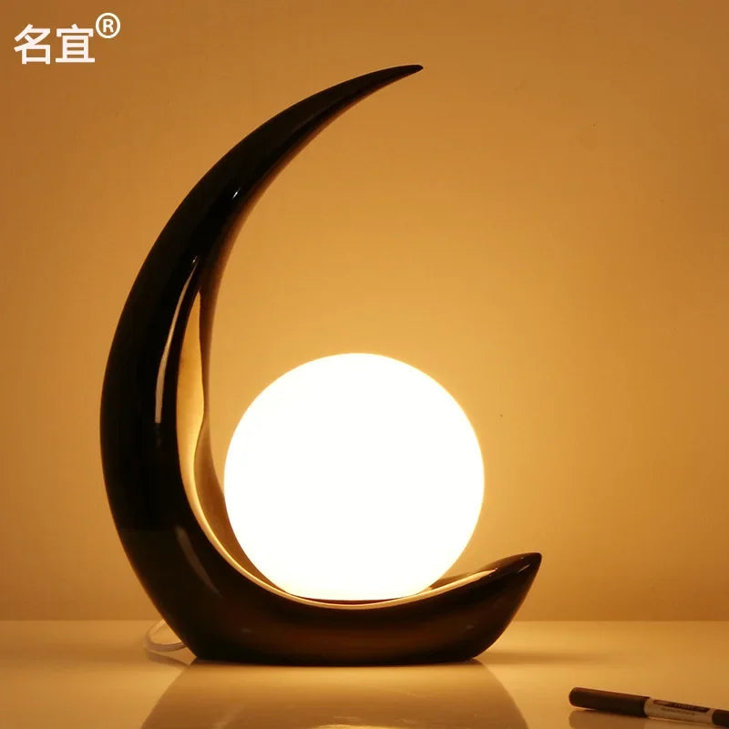 Afralia™ Moon Resin Bedside Lamp: Modern, Simple, Personality, Study Desk, Living Room Decoration