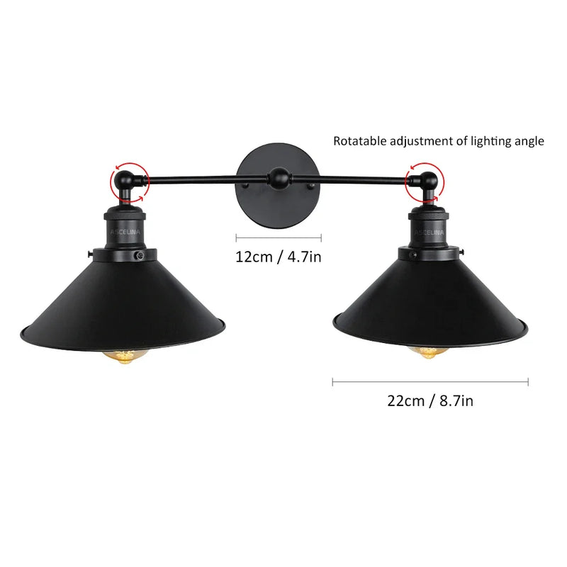 Afralia™ Retro Industrial Loft Double-Head LED Wall Lamp