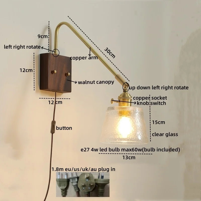 Afralia™ Modern LED Wall Lamp Walnut Copper Stair Light Fixtures Bedroom Bathroom Living Room