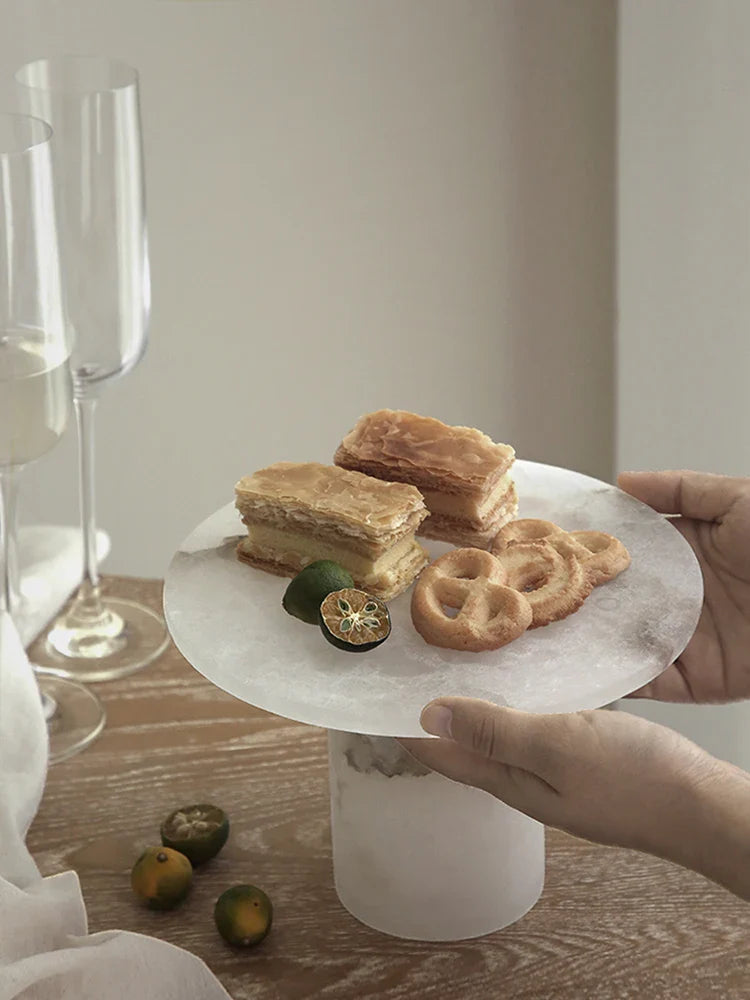 Afralia™ White Onyx Marble Cake Stand for Events and Home Decor