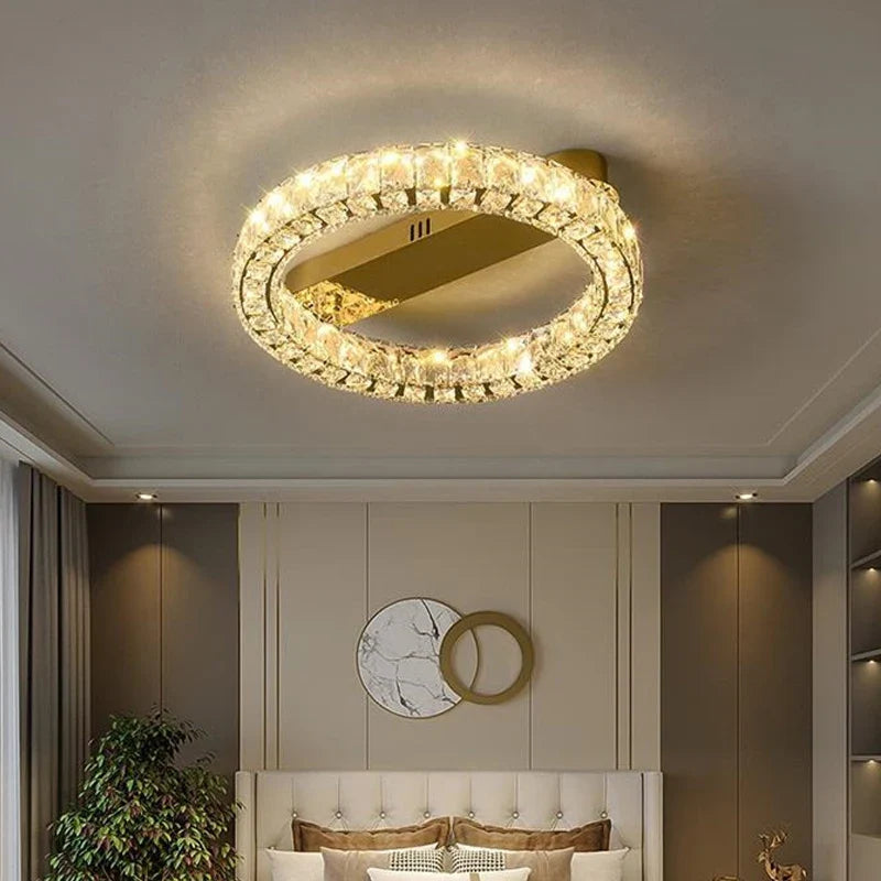 Afralia™ Crystal Ring Ceiling Light: Golden Gloss Dimmable LED Chandelier