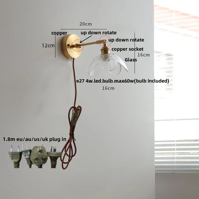 Afralia™ Modern Copper Glass Wall Light with Pull Chain Switch