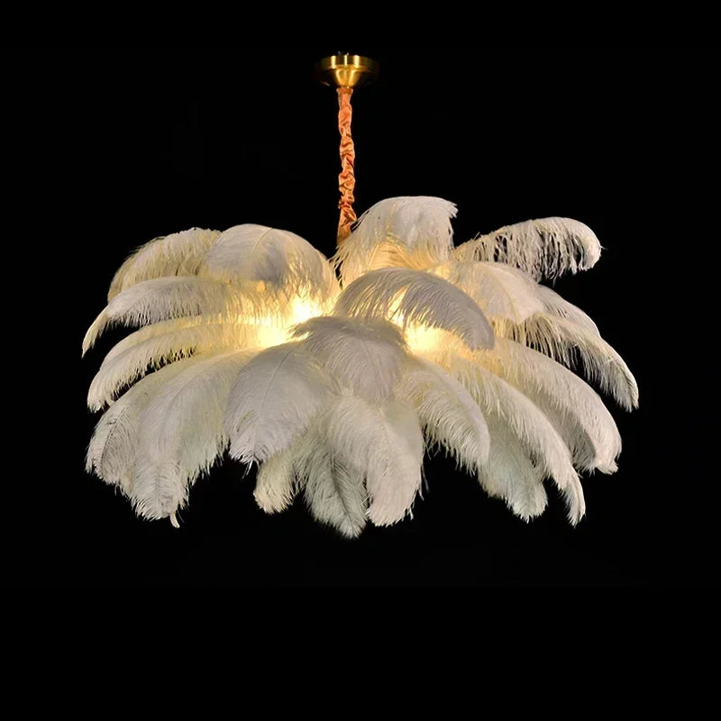 Afralia™ Ostrich Feather LED Pendant Lamp for Living Room or Bedroom Decor