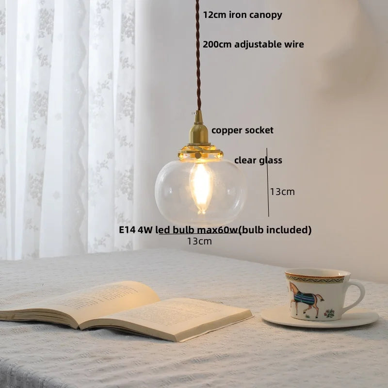 Afralia™ Vintage Green Glass LED Pendant Light Fixture for Kitchen Bar Loft - Copper Socket