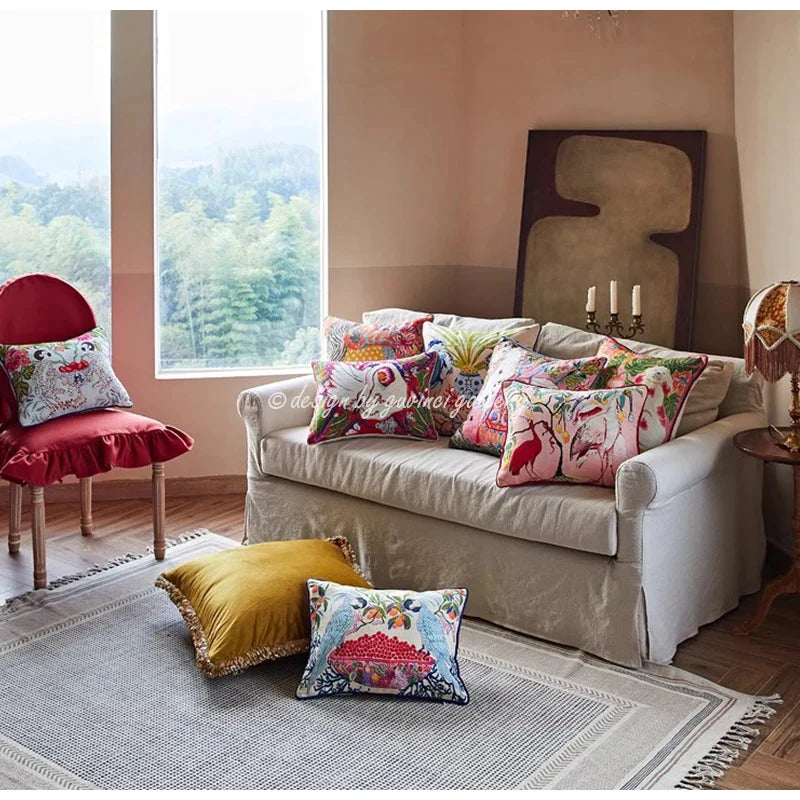 Afralia™ Pink Lion Dog Chinoiserie Style Decorative Cushion Cover