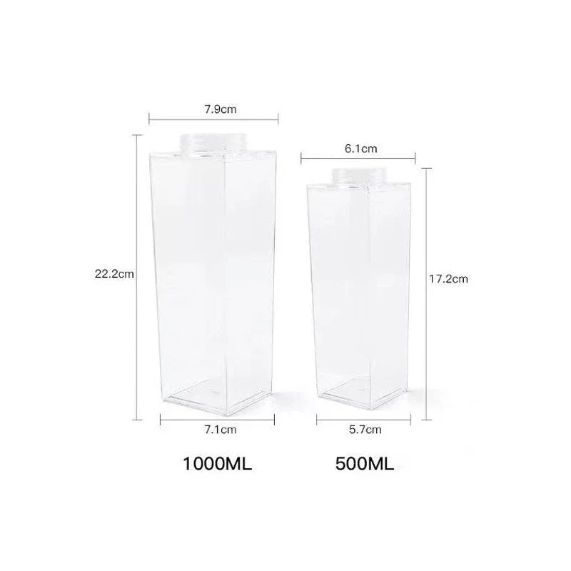 Afralia™ Clear Milk Carton Water Bottle & Drinking Cup, Portable Plastic Juice Tea Storage