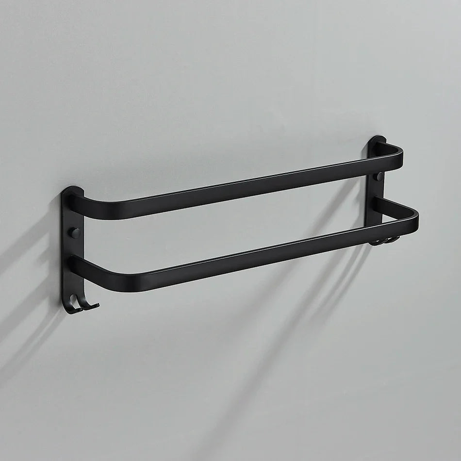 Afralia™ Aluminum Bathroom Towel Rack with Hook, Wall Mounted Multiple Layer Cloth Hanger