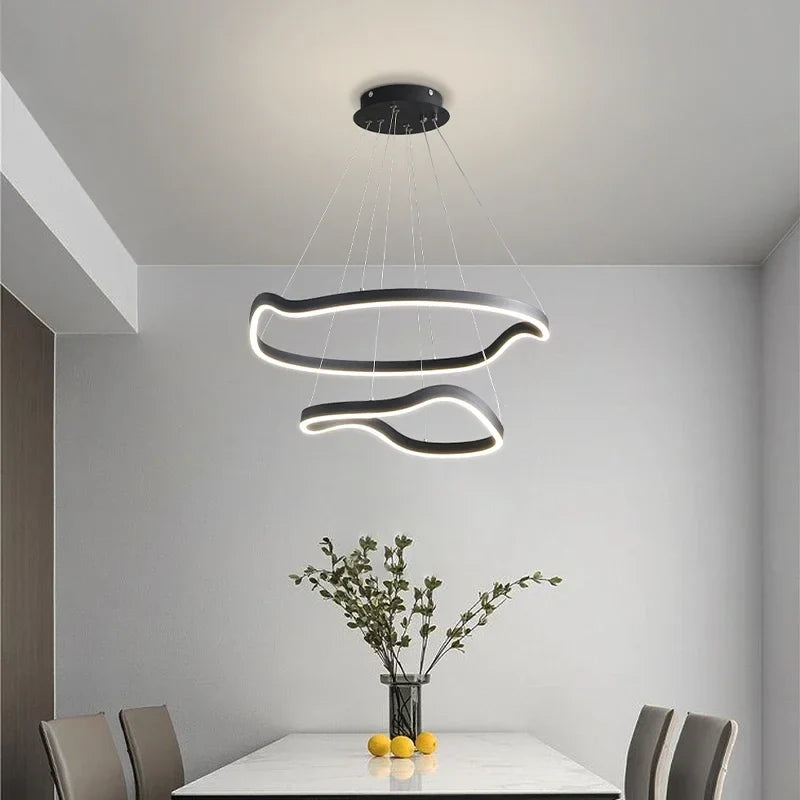 Afralia™ Modern Curve Ring LED Pendant Chandelier for Living Dining Bedroom