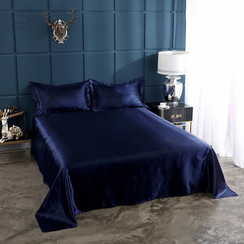 Afralia™ Silky Rayon Queen Bed Sheet Set Luxurious Solid Satin High Quality Sheets