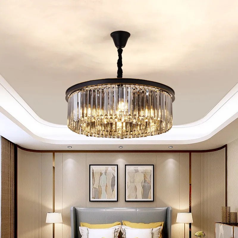 Afralia™ Retro Gold Black Metal Crystal Pendant Lights with LED, Chain Hanging Suspension Loft Lamp
