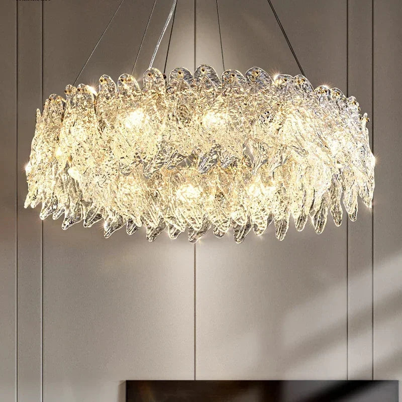 Afralia™ Glass Petal LED Chandelier for Bedroom Dining Living Room Lighting