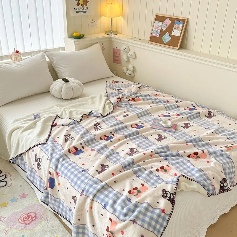 Afralia™ Cozy Milk Velvet Blanket: Cute Pattern, Warm, Multi-Functional Sofa & Travel Shawl