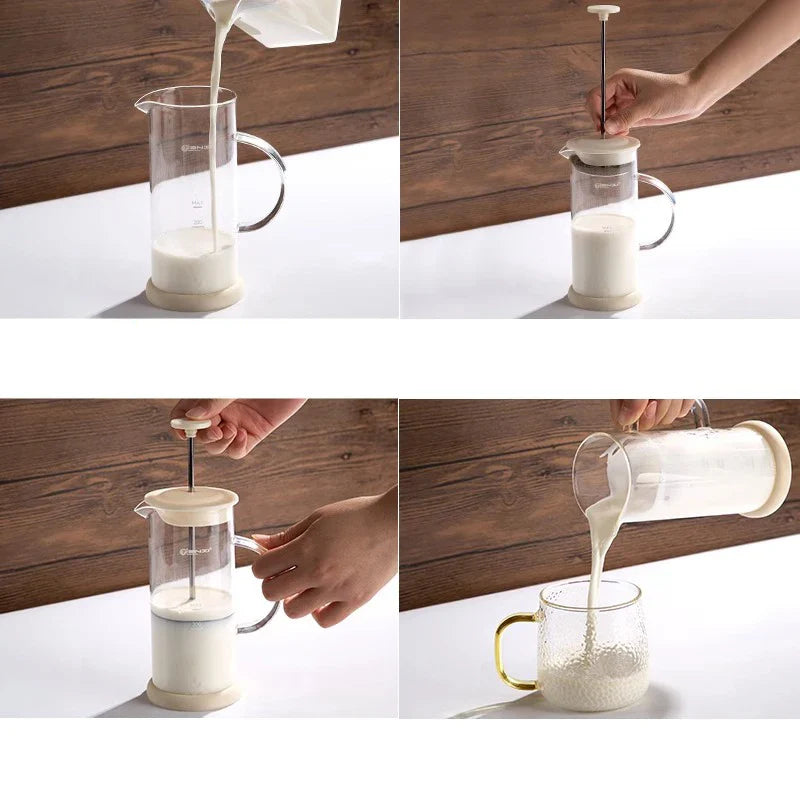 Afralia™ Glass Espresso Coffee Maker Milk Hand Foam Mixer Blender