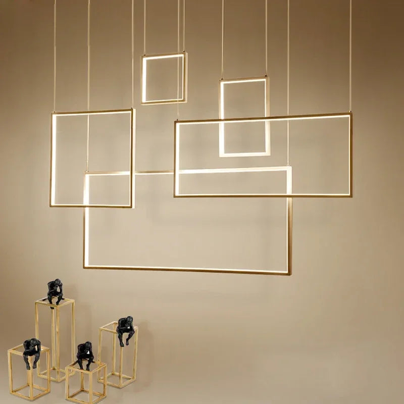 Afralia™ Modern LED Rectangle Pendant Chandelier for Living Room Dining Room Stair Loft Lighting