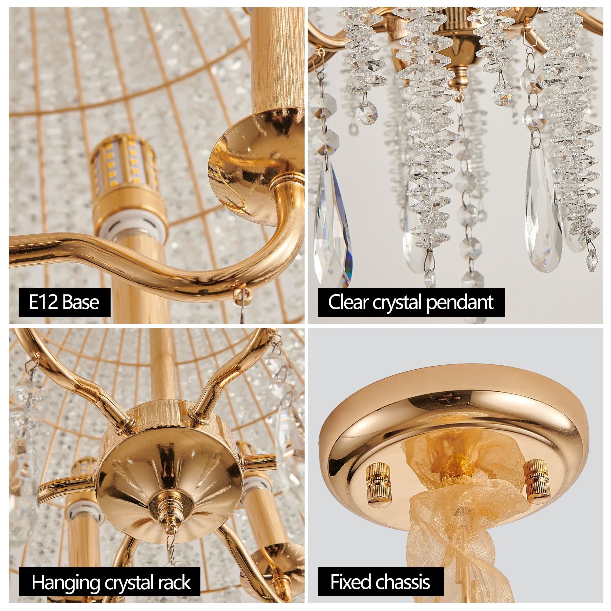 Afralia™ Crystal Waterfall Chandelier with Gold Finish - 6-Light Elegant Design