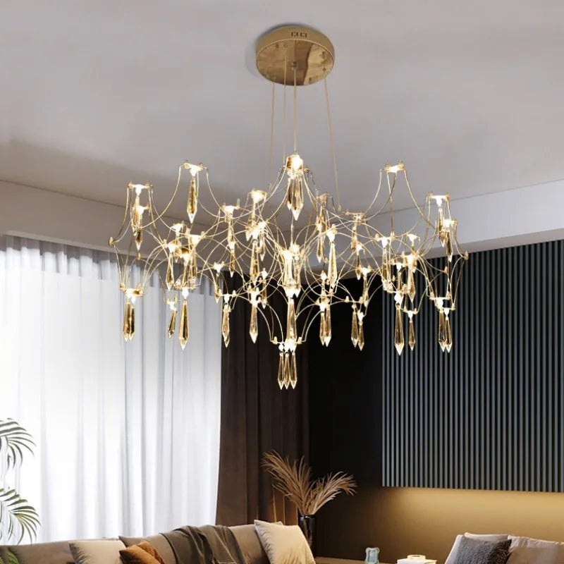 Afralia™ Starry Crystal Chandelier: Modern Luxury LED Firefly Ceiling Chandelier for Villa Living Room