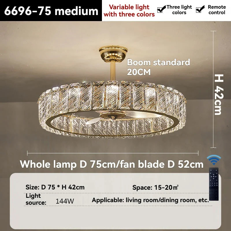 Afralia™ Crystal Ceiling Fan Light - Modern Luxury Invisible Fan Light Combo for Home