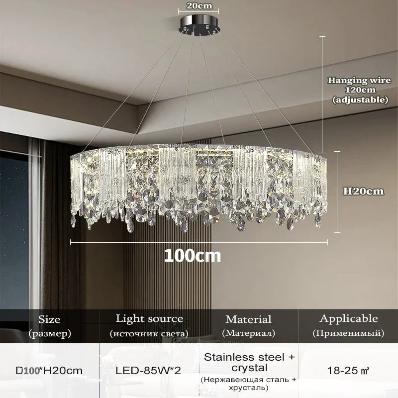 Afralia™ Chrome Crystal Pendant LED Chandelier for Living Dining Bedroom.