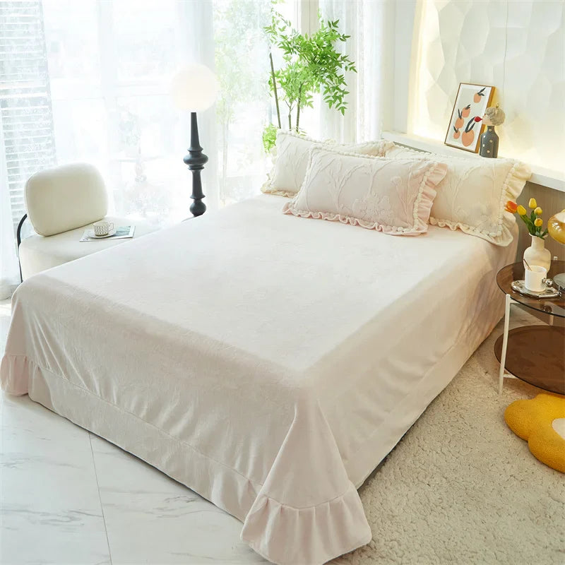 Velvet Ruffles Luxury Bedding Set by Afralia™: 3D Carved Plush Duvet Cover, Bed Sheet, Pillowcase
