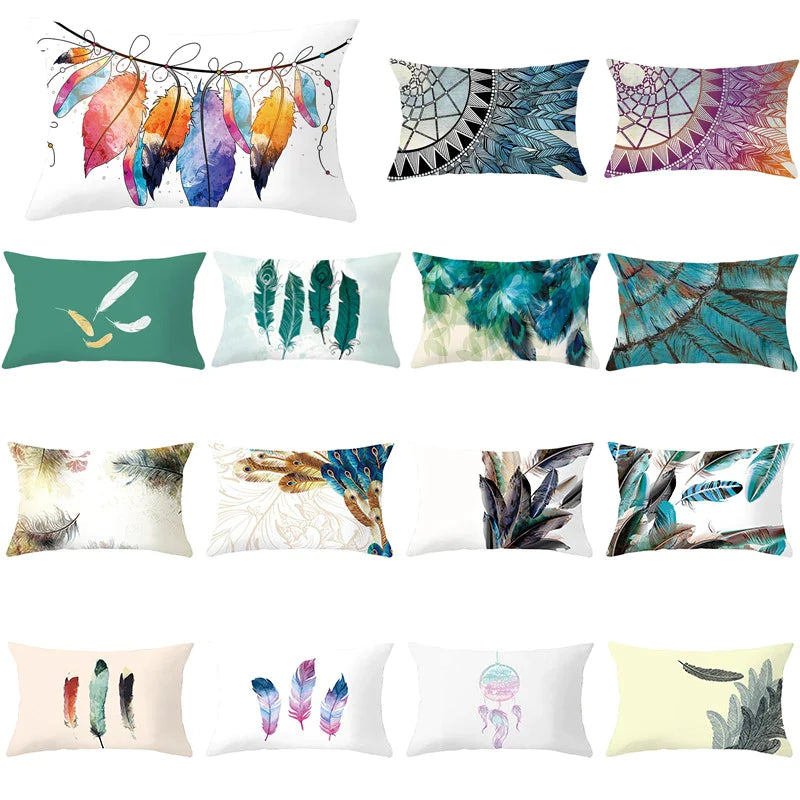 Afralia™ Feather Print Pillowcase - Home Decorative Sofa Cushions - Polyester Pillowcover
