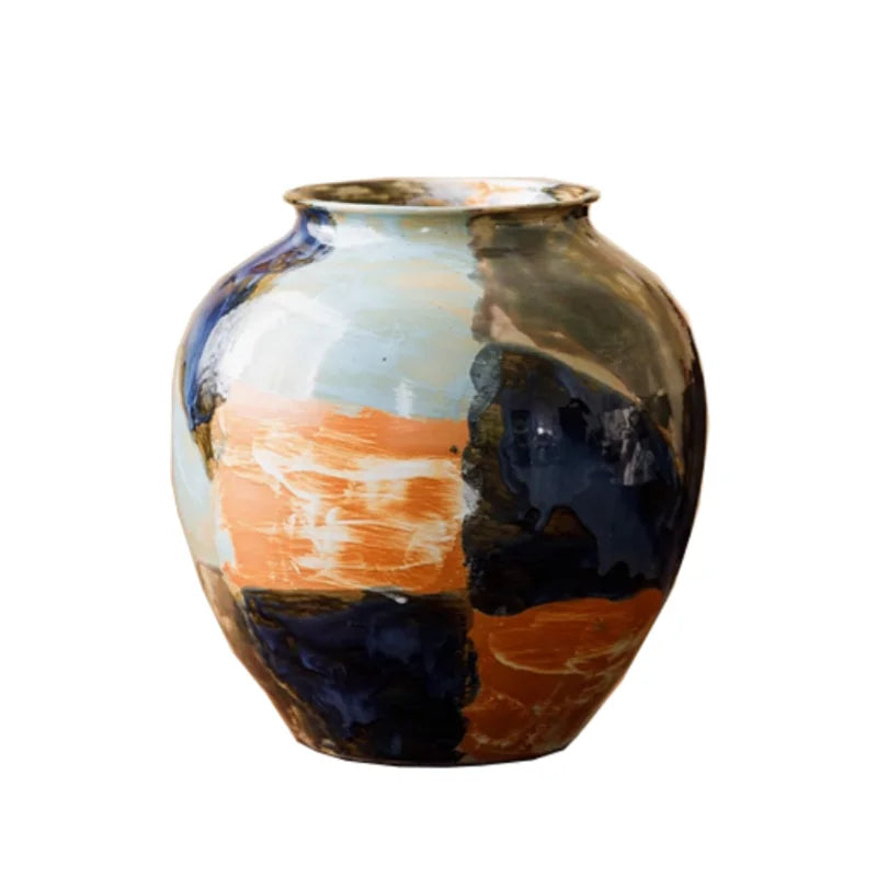 Afralia™ Ceramic Vase with Unique Color Stitching, Hand-drawn Floral Design - Home Decor Accessory